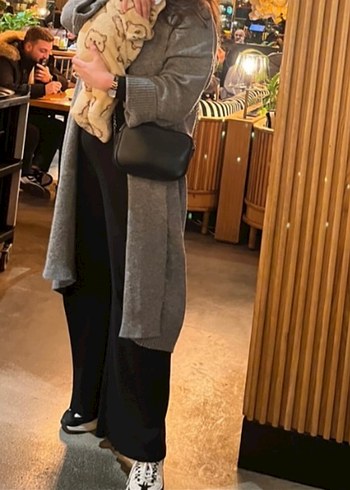 Kadın gri triko Uzun Hırka - Görsel 6