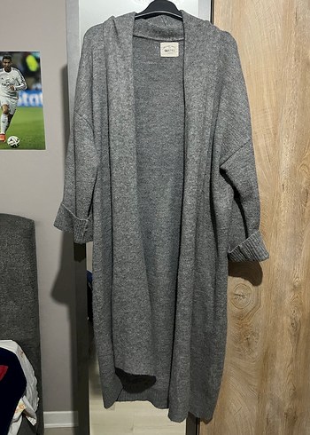 Kadın gri triko Uzun Hırka - Görsel 2