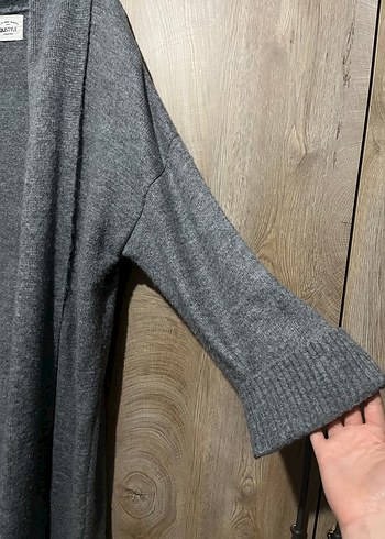 Kadın gri triko Uzun Hırka - Görsel 4