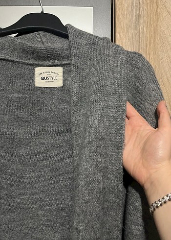 Kadın gri triko Uzun Hırka - Görsel 3