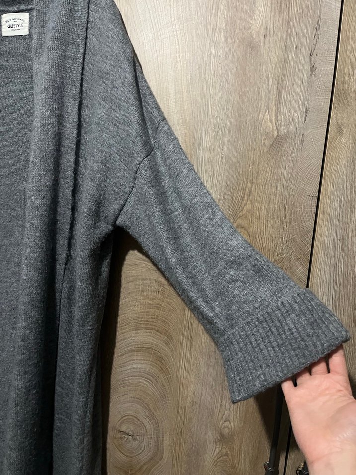 Kadın gri triko Uzun Hırka - Görsel 4
