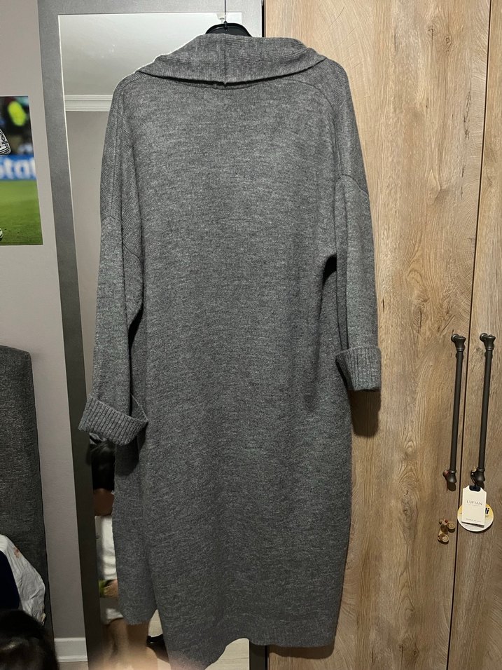 Kadın gri triko Uzun Hırka - Görsel 5