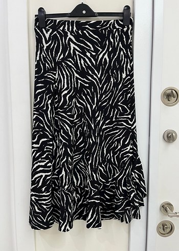 Zebra Desenli Kadın Midi Etek