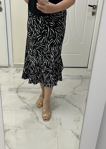 Diğer Zebra Desenli Kadın Midi Etek