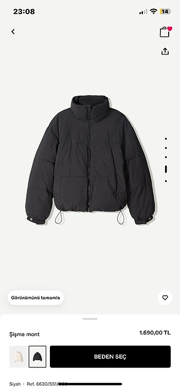 bershka siyah şişme mont