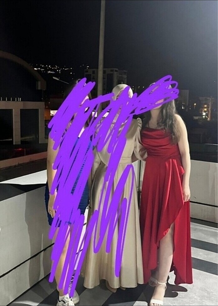 kırmızı saten yırtmaçlı abiye / elbise / mezuniyet elbisesi - Görsel 2