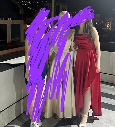 Kırmızı saten kumaş abiye mezuniyet elbisesi - Görsel 5