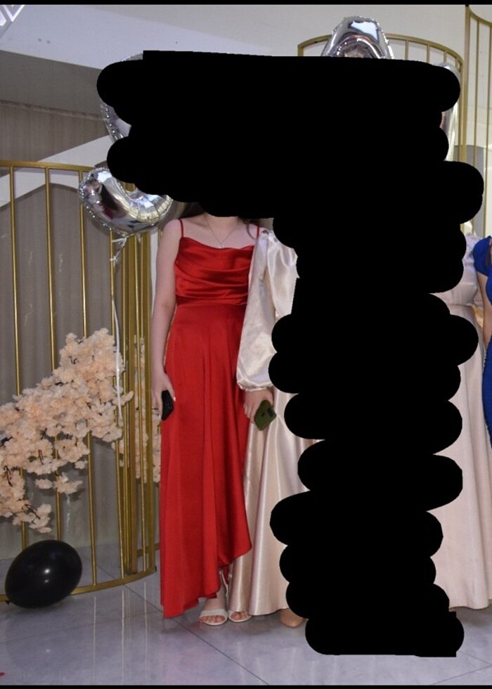 Kırmızı saten kumaş abiye mezuniyet elbisesi - Görsel 2
