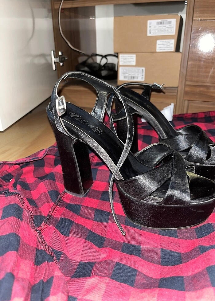 siyah topuklu platform ayakkabı - Görsel 2