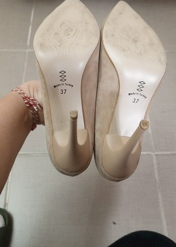 Bej Süet Stiletto Kadın Ayakkabı - Görsel 5