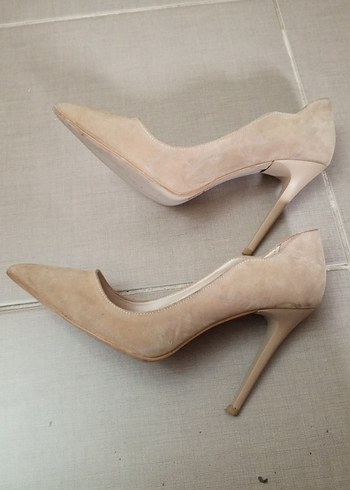 Bej Süet Stiletto Kadın Ayakkabı - Görsel 3