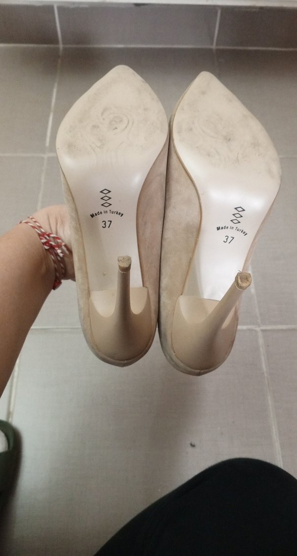 Bej Süet Stiletto Kadın Ayakkabı - Görsel 5