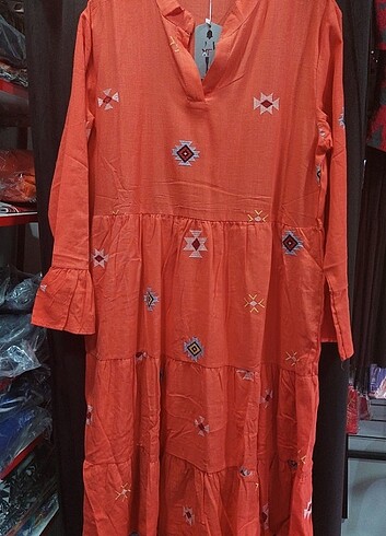 s Beden turuncu Renk Kadın Katlı Elbise 