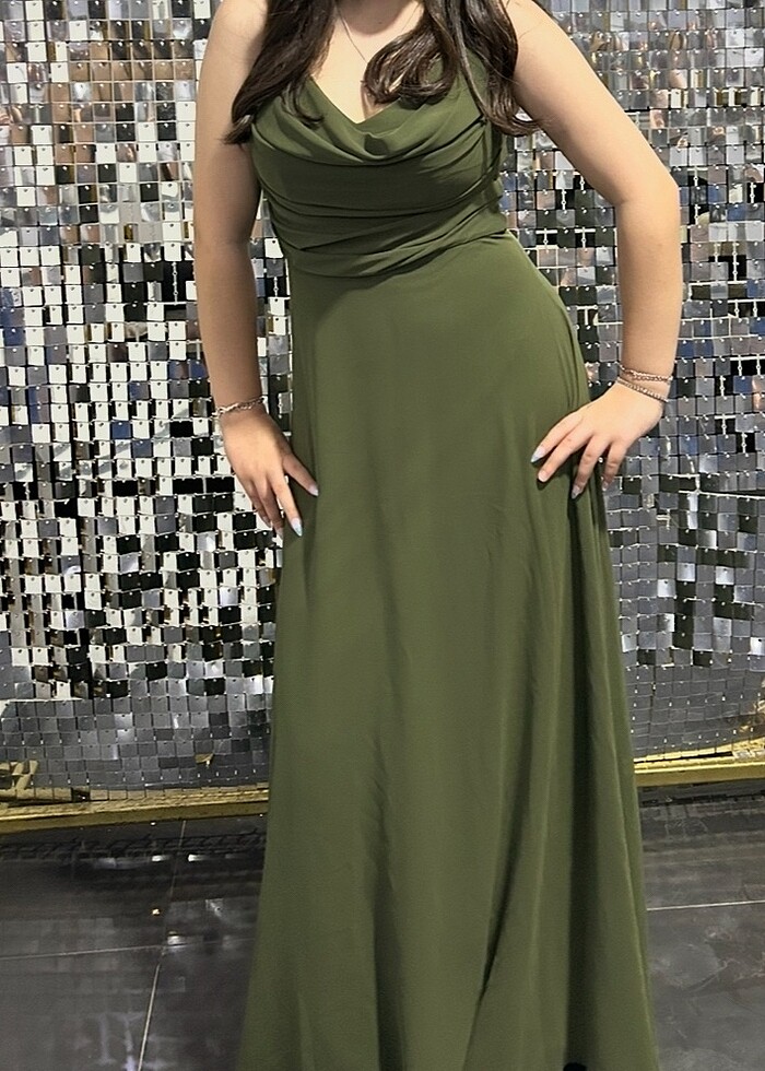 Haki şifon abiye - Görsel 4