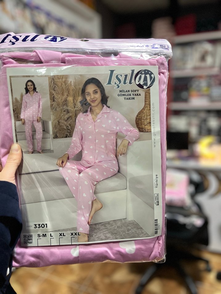 Işılay Pembe Uzun Kollu kalpli Pijama Takımı - Görsel 2