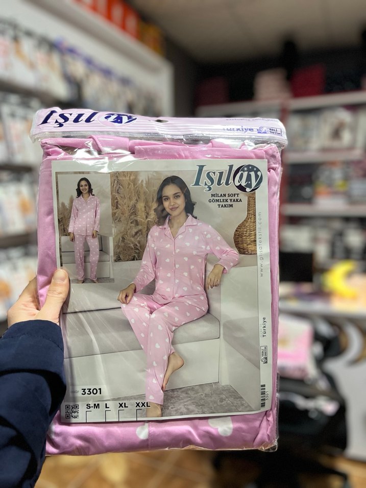 Işılay Pembe Uzun Kollu kalpli Pijama Takımı - Görsel 3