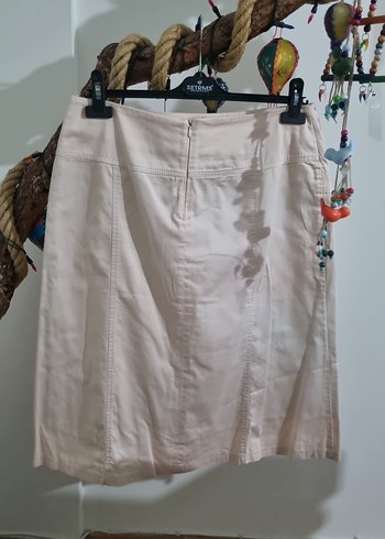 Beyaz Pamuklu Keten midi etek - Görsel 2