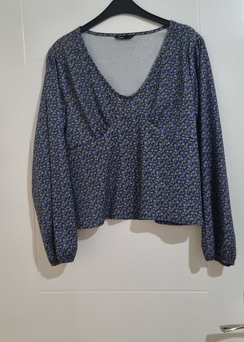 Mavi V Yakalı Uzun Kollu Kadın Bluz - Görsel 3