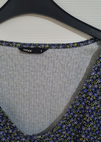 Mavi V Yakalı Uzun Kollu Kadın Bluz - Görsel 2