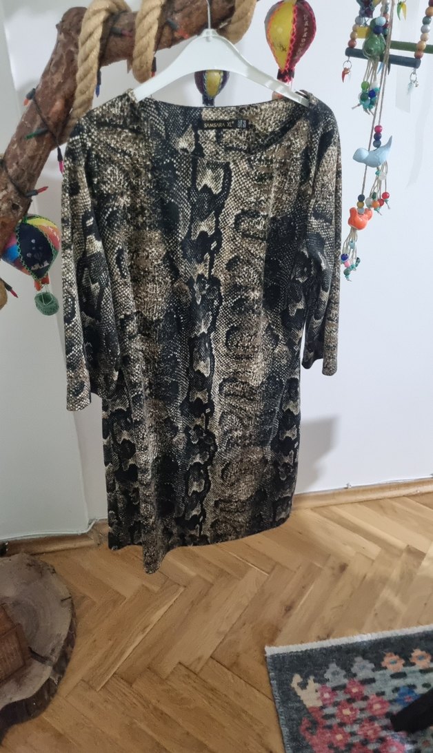 Yılan Desenli yarım Kollu mini elbise - Görsel 3