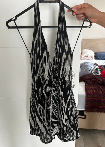 Zebra Desenli V Yaka Kadın Elbise