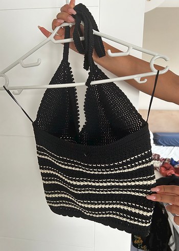 Koton Siyah Beyaz Zebra Desenli Örgü Büstiyer