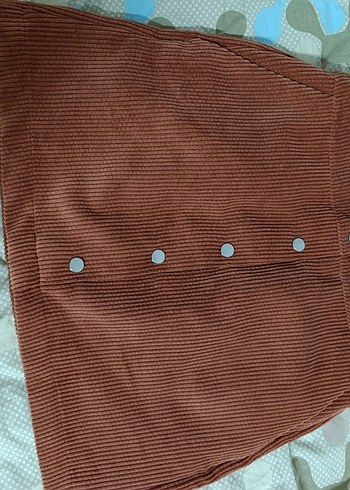 m Beden Düğmeli Kahverengi Süet Mini Etek
