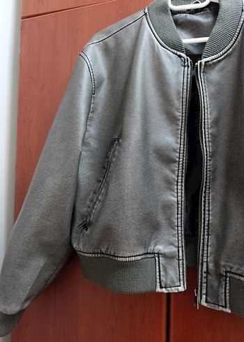 l Beden gri Renk Gri Denim Fermuarlı Kadın Ceket