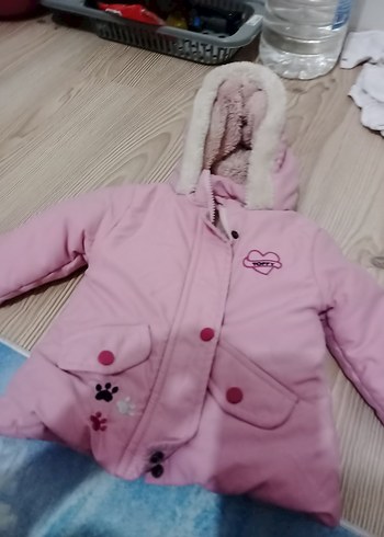 Kürklü Kapüşonlu Pembe Kız Çocuk Mont - Görsel 2