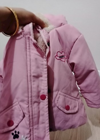 Kürklü Kapüşonlu Pembe Kız Çocuk Mont - Görsel 4