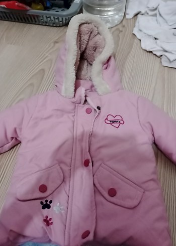 Kürklü Kapüşonlu Pembe Kız Çocuk Mont - Görsel 3