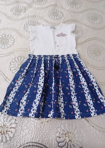 Kız Çocuk Beyaz Pamuklu Çiçek Desenli Elbise - Görsel 3