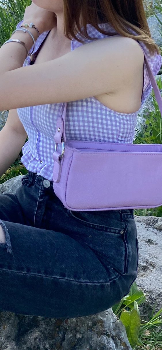 Mor Kareli Bluz Fermuarlı - Görsel 2