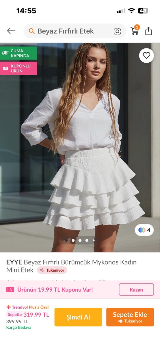 Beyaz Fırfırlı Mini Etek - Görsel 2