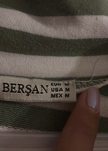 Yarım Fermuarlı Çizgili Yeşil Kadın Sweatshirt - Görsel 4