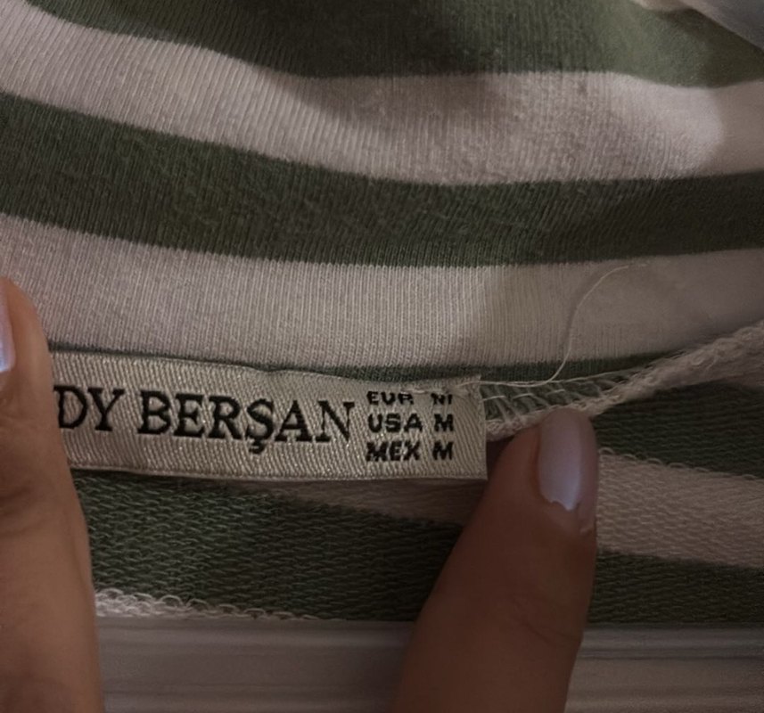 Yarım Fermuarlı Çizgili Yeşil Kadın Sweatshirt - Görsel 4