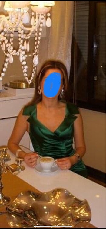 Roman marka ördek yeşili saten gece elbisesi - Görsel 5