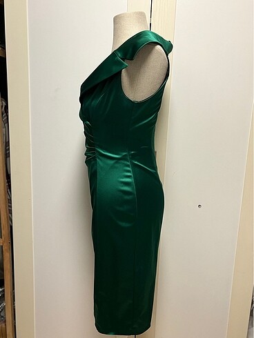 Roman marka ördek yeşili saten gece elbisesi - Görsel 8