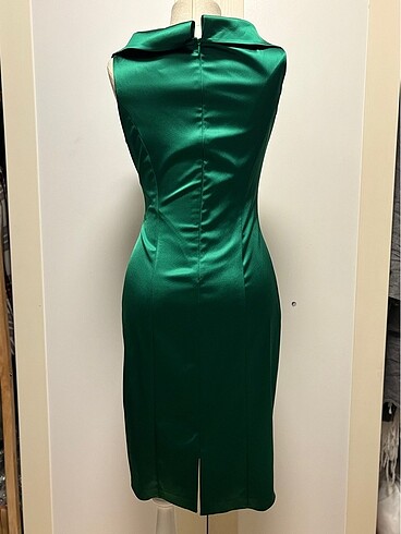 Roman marka ördek yeşili saten gece elbisesi - Görsel 9