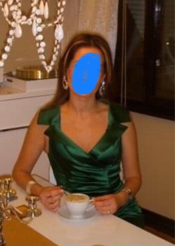 Roman marka ördek yeşili saten gece elbisesi - Görsel 5