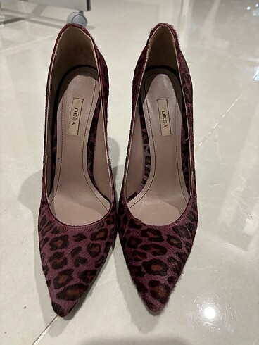 Desa deri , yeni , bordo siyah leopar tüylü kumaş , 39 numara , 