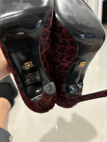 Desa deri , yeni , bordo siyah leopar tüylü kumaş , 39 numara , - Görsel 6