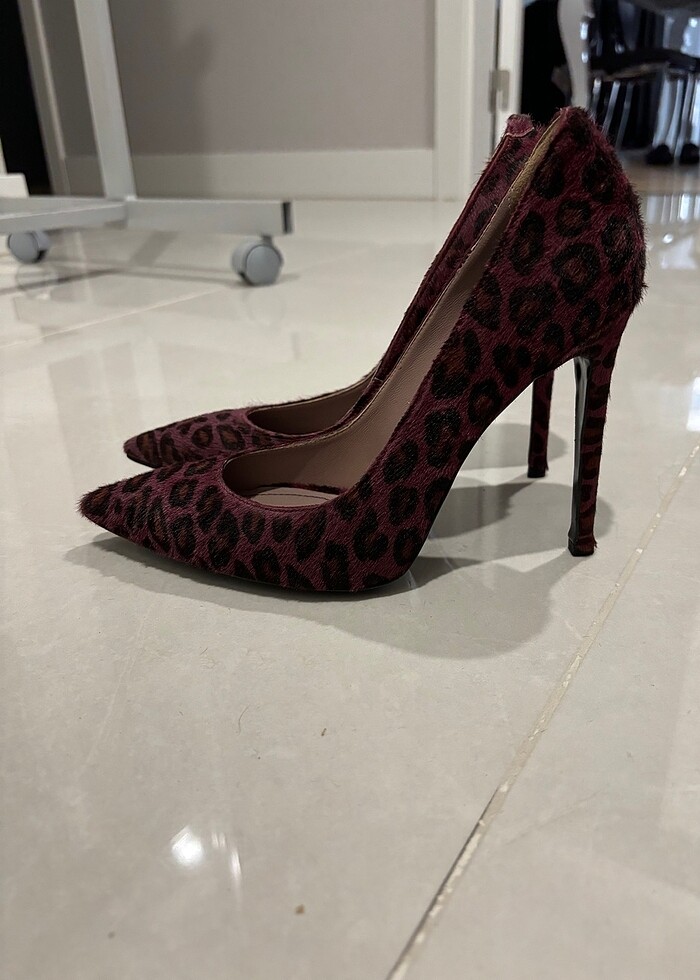 Desa deri , yeni , bordo siyah leopar tüylü kumaş , 39 numara , - Görsel 3