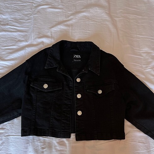 m Beden Zara crop siyah kot ceket