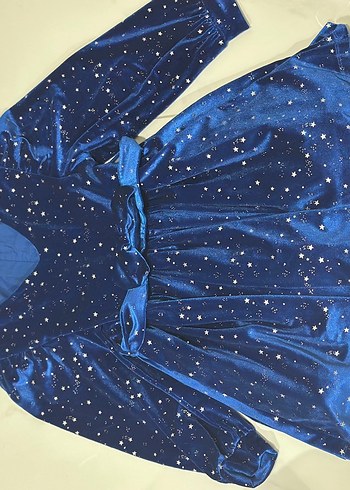 Parlak kadiye uzun kol Mavi Kız Çocuk Fırfırlı Elbise - Görsel 3