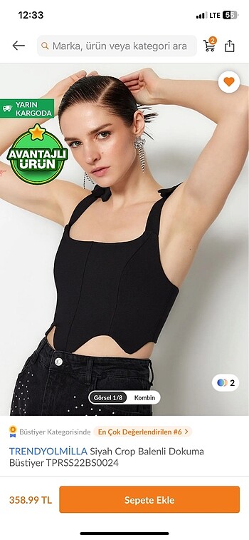 Trendyol siyah crop balenli büstiyer