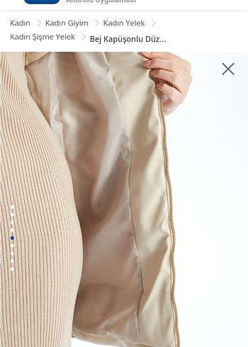 Bej Kapüşonlu Kadın Şişme Yelek - Görsel 5