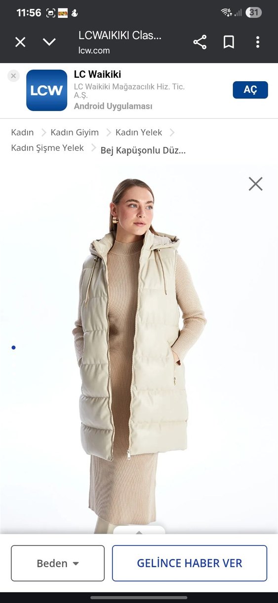 Bej Kapüşonlu Kadın Şişme Yelek - Görsel 2