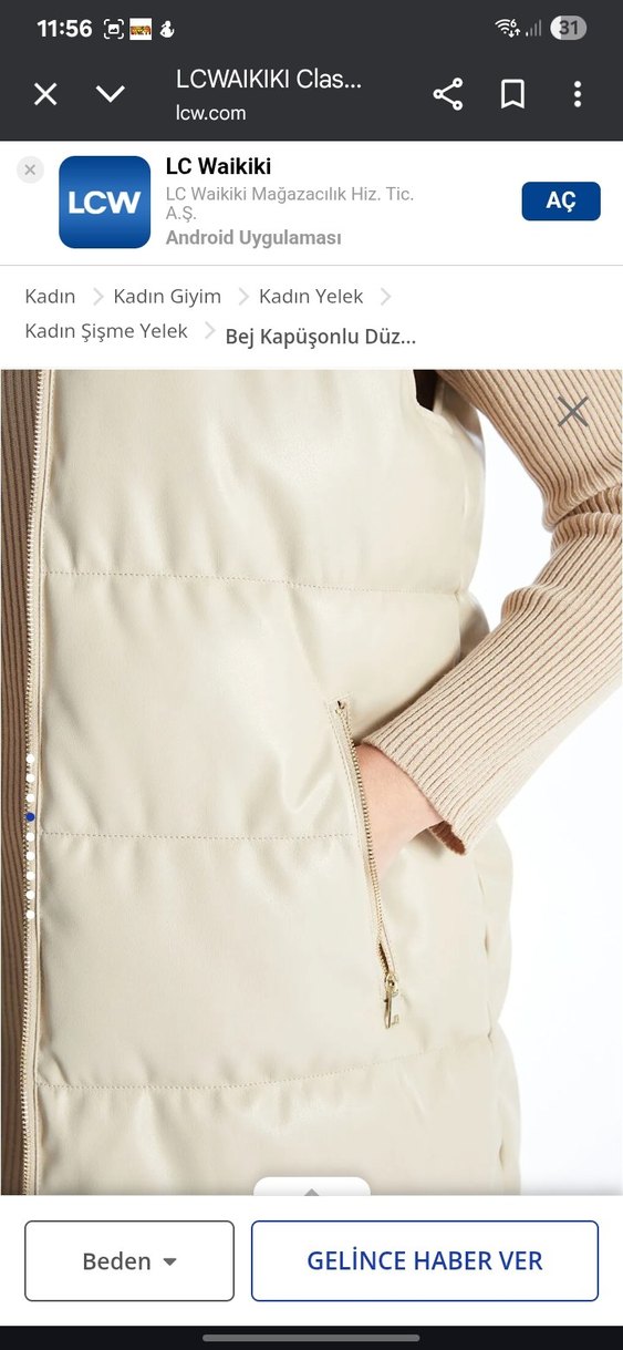 Bej Kapüşonlu Kadın Şişme Yelek - Görsel 4