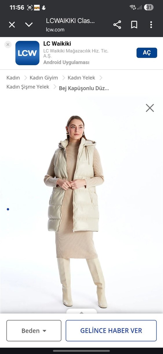 Bej Kapüşonlu Kadın Şişme Yelek - Görsel 3